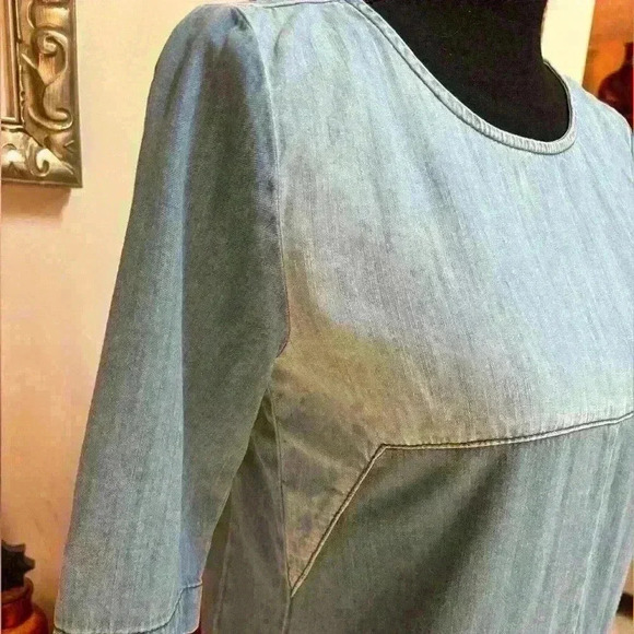 ASOS DENIM TWO-TONED LIGHT BLUE WASH SHIFT MINI CASUAL SUMMER DRESS SIZE 4 💙 - Picture 8 of 13
